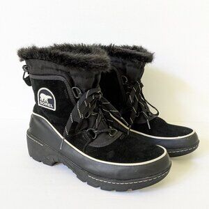 Sorel Tivoli III Waterproof Suede Textile Faux Fur Cuff Black Boot Size 10